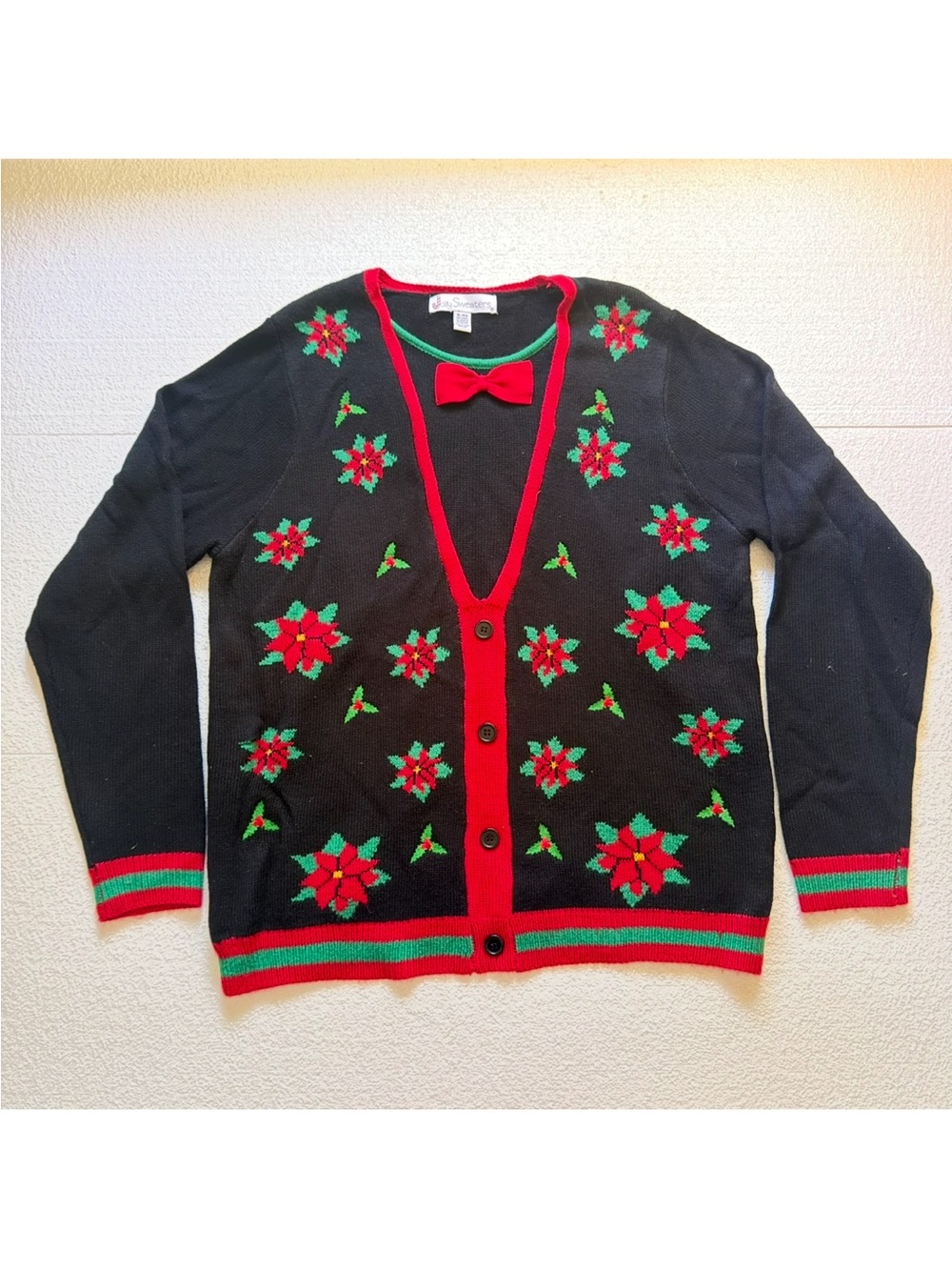 Jolly Sweaters Poinsettia Christmas Cardigan XL